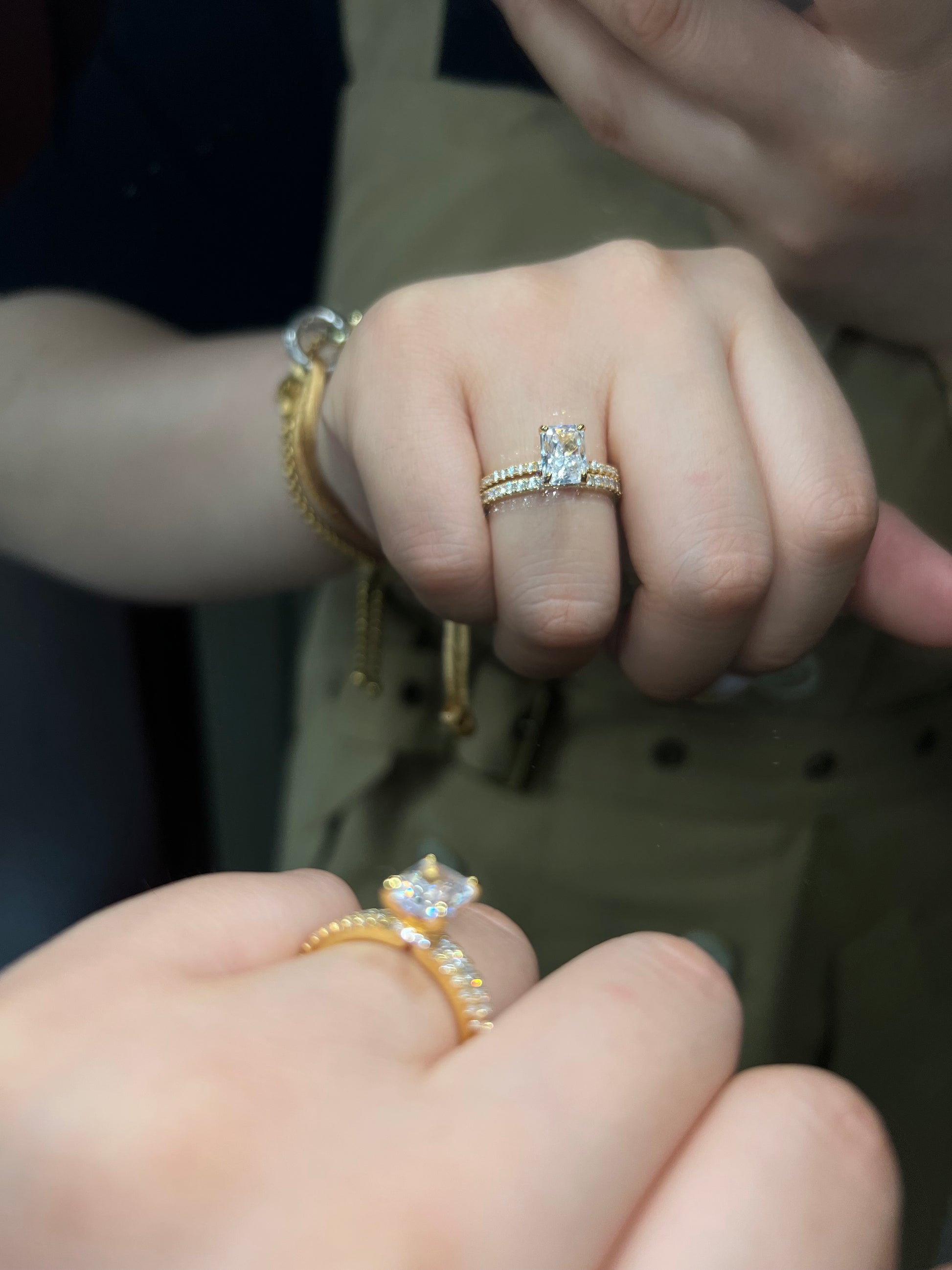 Sterling Silver Tiny Radiant Wedding Ring Set - Camillaboutiqueshop