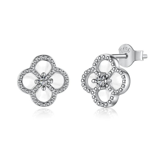 STERLING SILVER WHITE MOTHER OF PEARL CLOVER EARRINGS - Camillaboutiqueshop