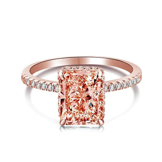 Stunning Rose Gold Radiant Cut Champagne Engagement Ring For Women - Camillaboutiqueshop