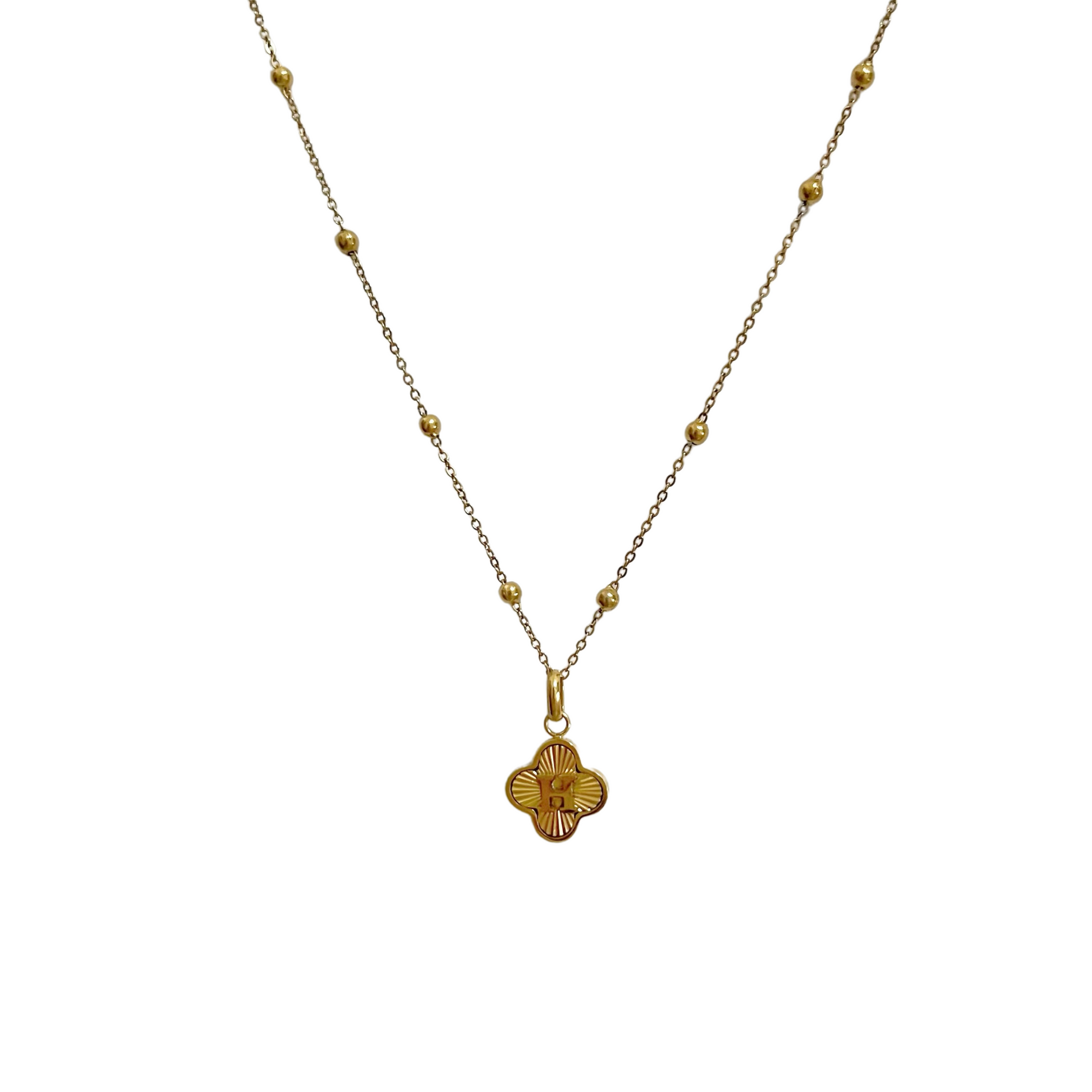 Textured Clover Initial Necklace - Camillaboutiqueshop
