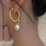 Twisted Pearl Hoop Earrings - camillaboutiqueshop