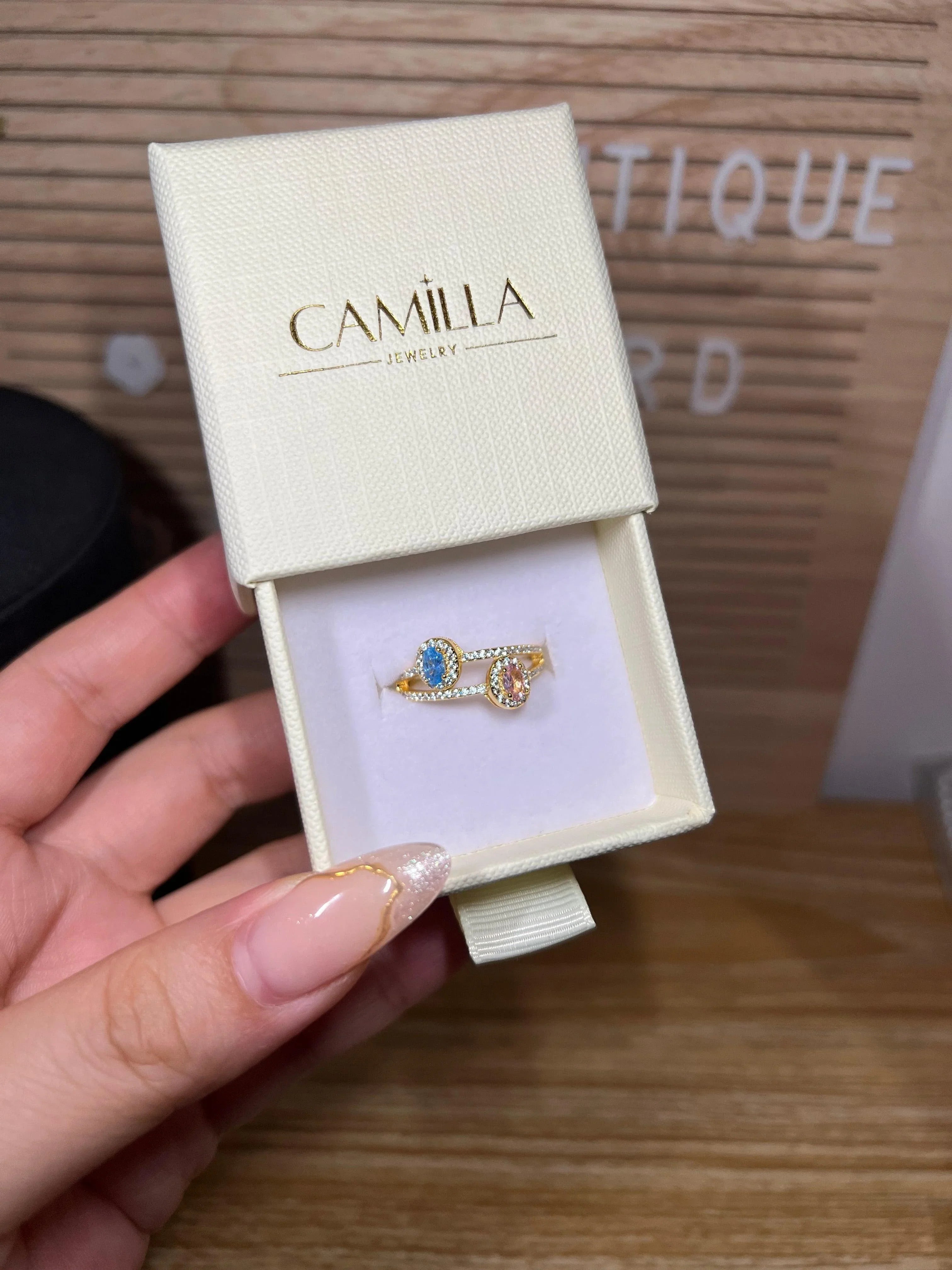 TWO BIRTHSTONES DOUBLE BAND RING - camillaboutiqueshop