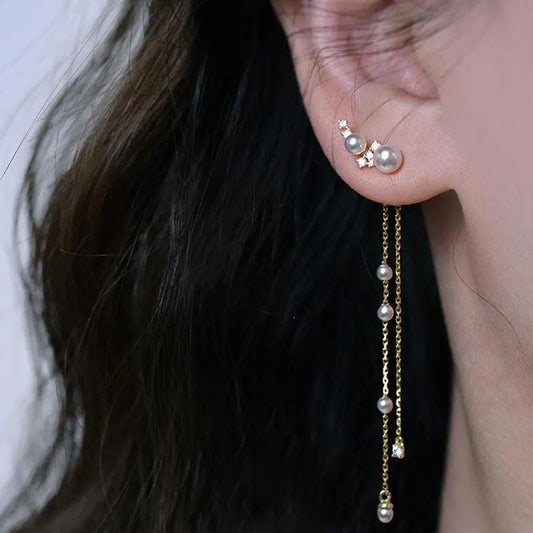 Two-Way Gold Pearl Star Ear Climber/Jaket-Gold Star Pearl Dangle Earring - Camillaboutiqueshop