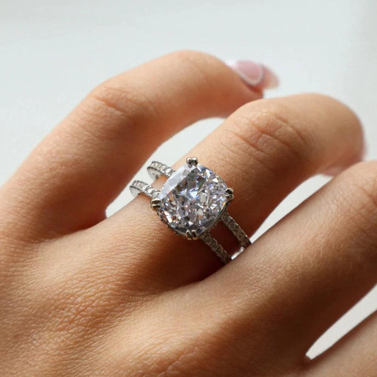 Unique Design Cushion Cut Cubic Zirconia Engagement Ring In Sterling Silver - Camillaboutiqueshop