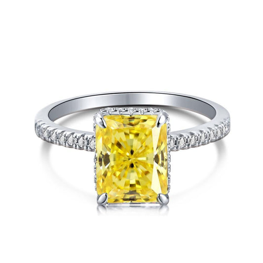 Yellow Sapphire Radiant Cut Engagement Ring In Sterling Silver - Camillaboutiqueco camillaboutiqueshop.com